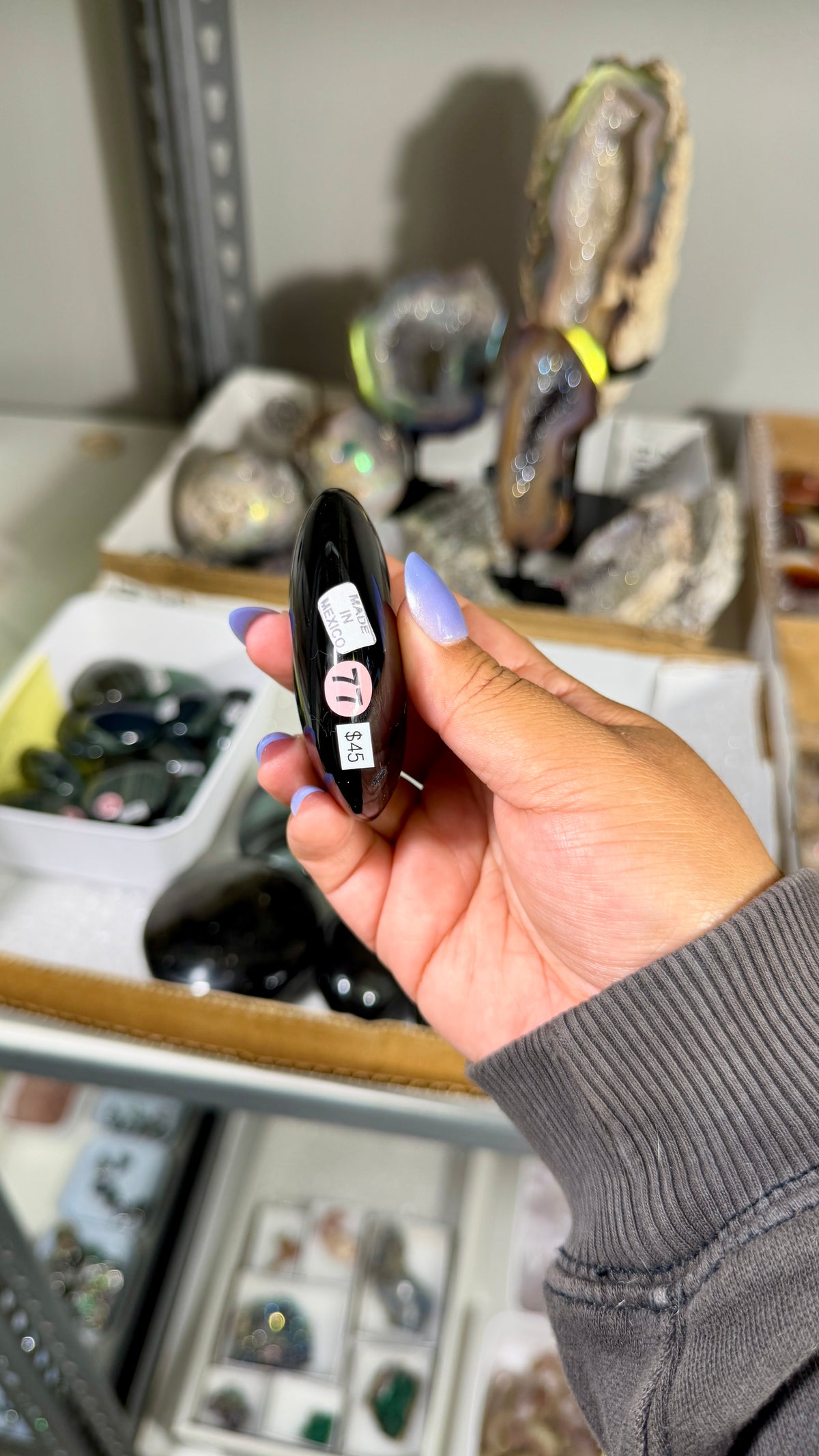 Gorgeous Silver Sheen Obsidian Palm Stone | Opt 77