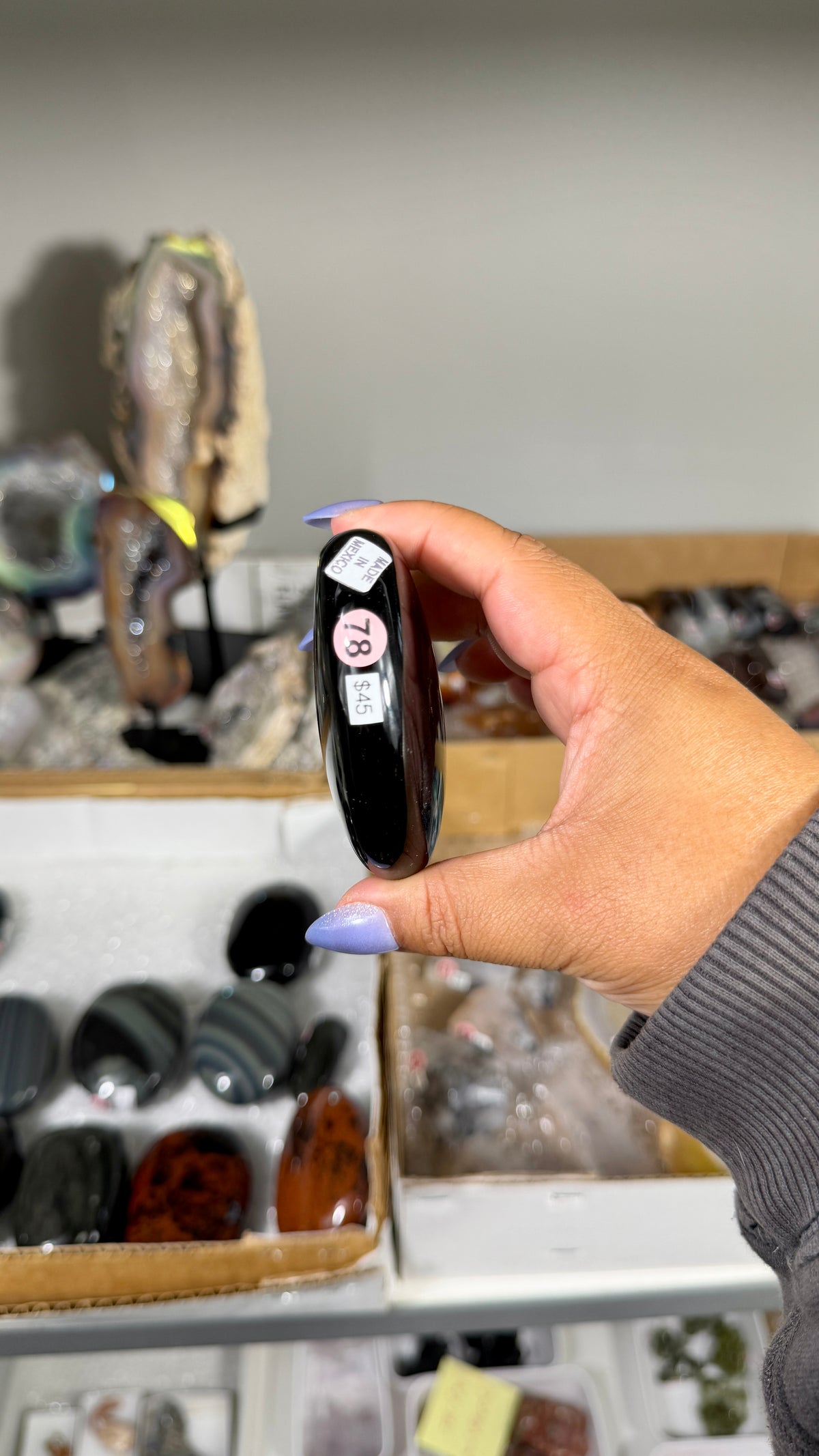 Gorgeous Silver Sheen Obsidian Palm Stone | Opt 78