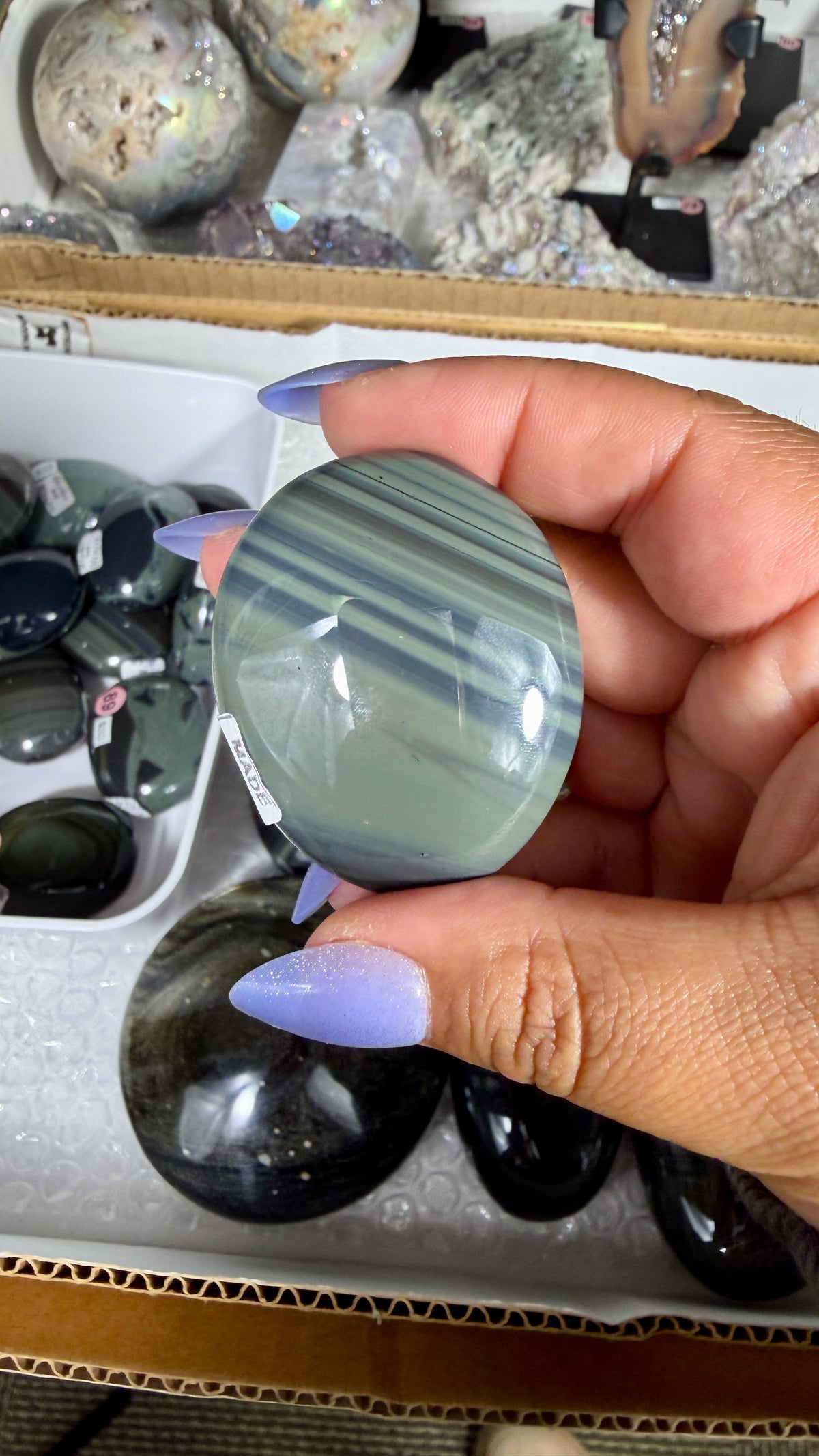 Gorgeous Platinum Obsidian Mini Palm Stone | Opt 96