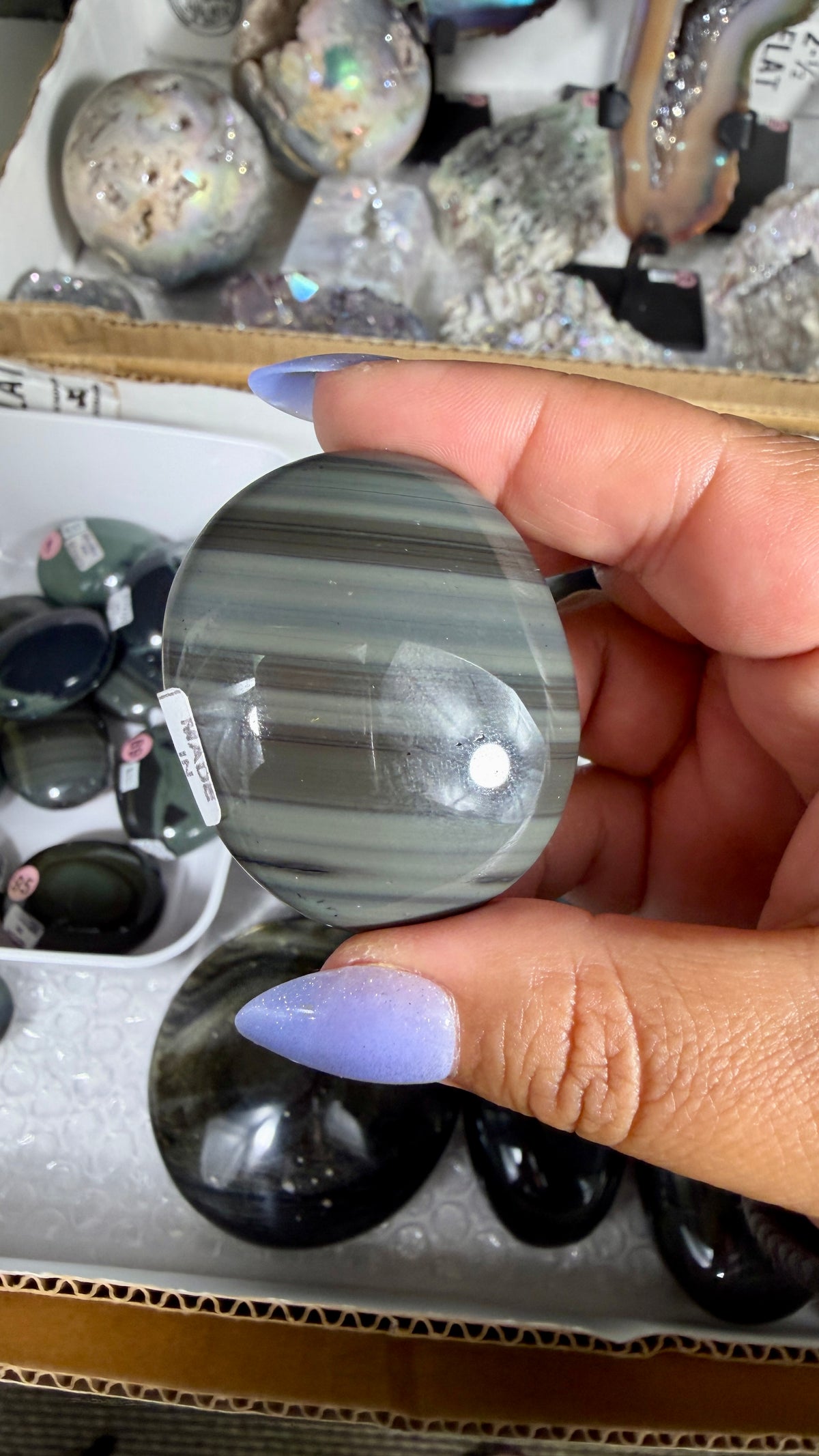 Gorgeous Platinum Obsidian Mini Palm Stone | Opt 88