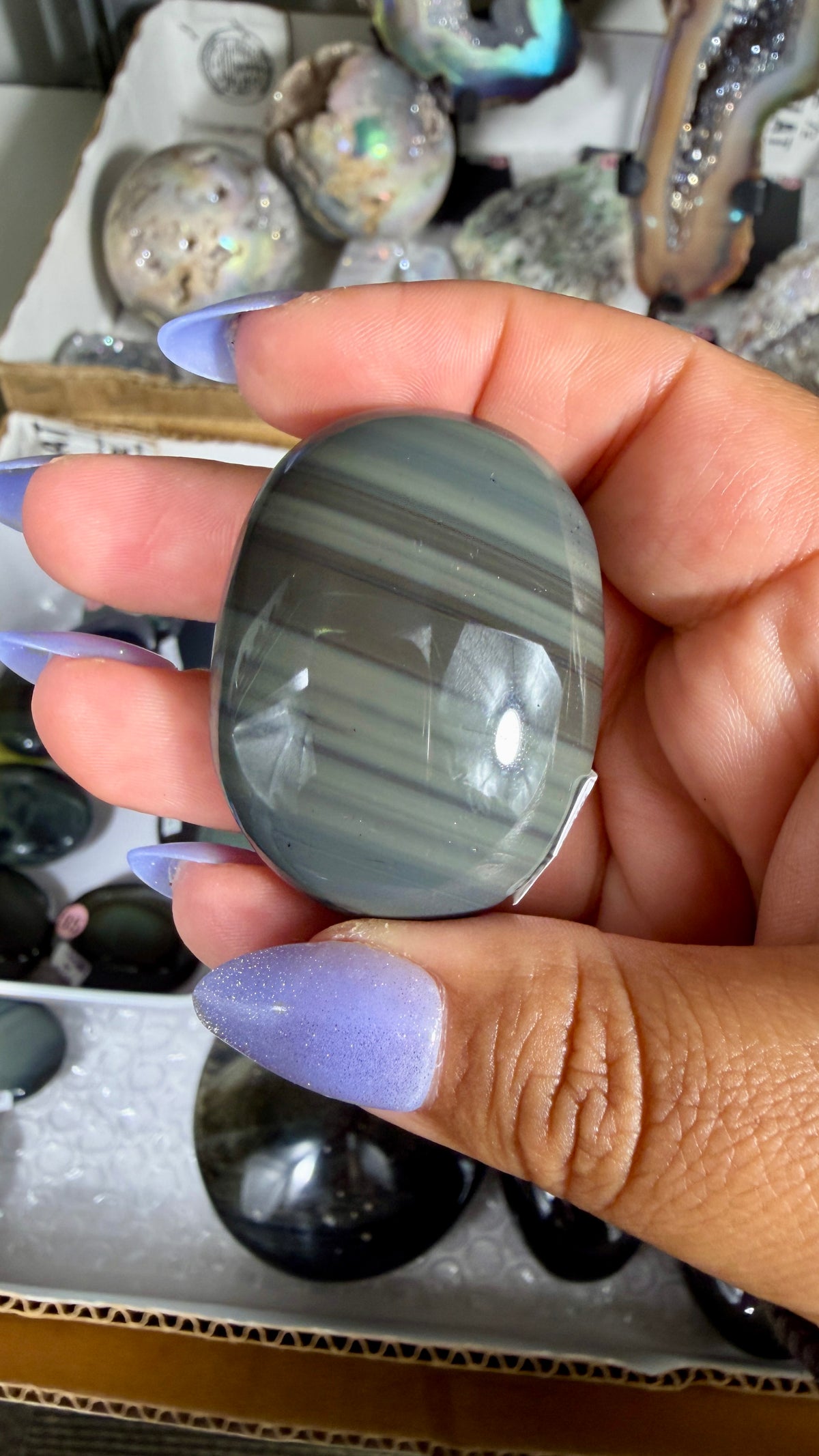 Gorgeous Platinum Obsidian Mini Palm Stone | Opt 98