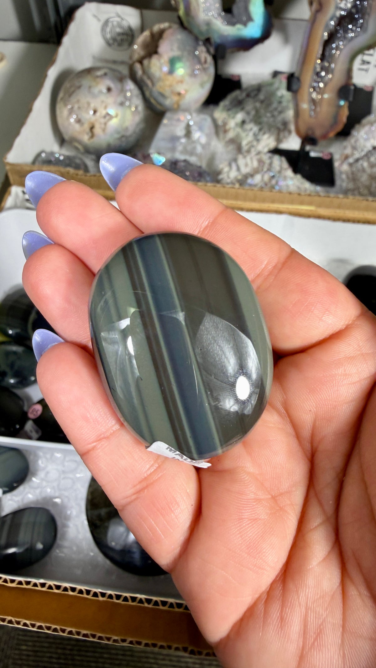 Gorgeous Platinum Obsidian Mini Palm Stone | Opt 92