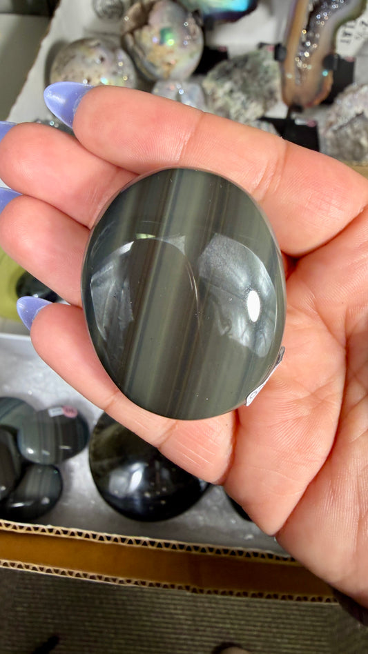Gorgeous Platinum Obsidian Mini Palm Stone | Opt 100