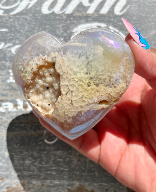 Gorgeous High Quality Agate Aura Coated Druzy Heart from Brazil