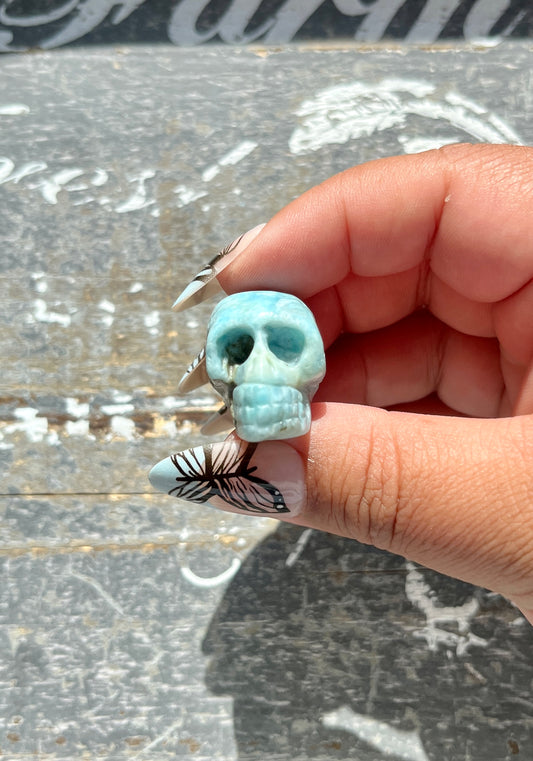 Gorgeous Larimar Hand Carved Skull from the Dominican Republic *Tucson Exclusive*