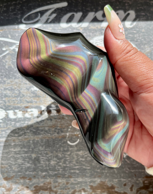 Gorgeous High Quality Rainbow Obsidian Freeform, Hand Carved in Mexico I- Denver Exclusive