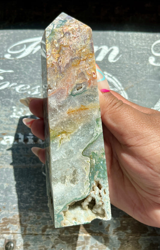 Gorgeous High Quality Colorful Moss Agate Obelisk
