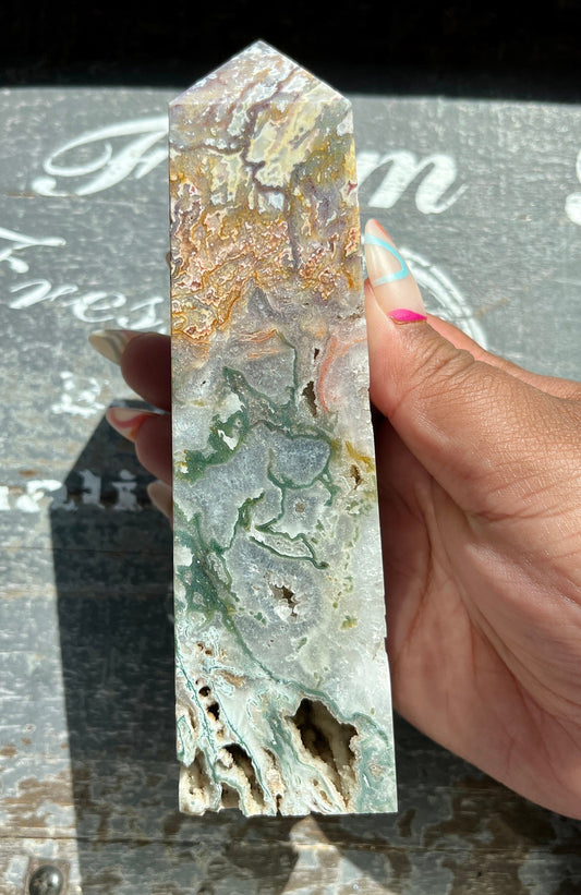 Gorgeous High Quality Colorful Moss Agate Obelisk