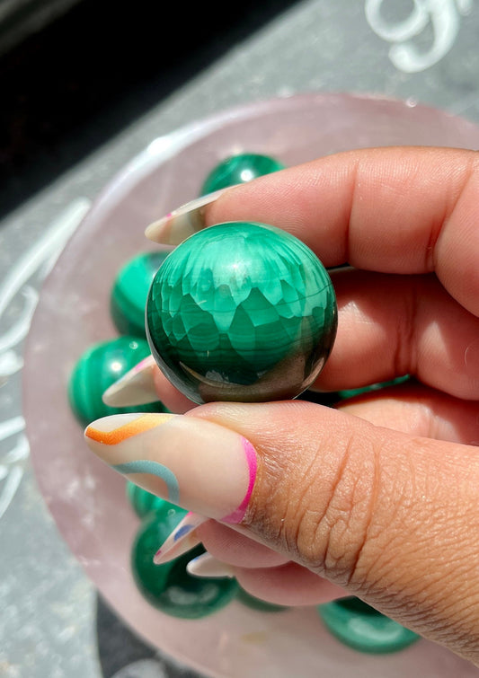 One (1) Gorgeous Mini Genuine Malachite Sphere, High Quality!