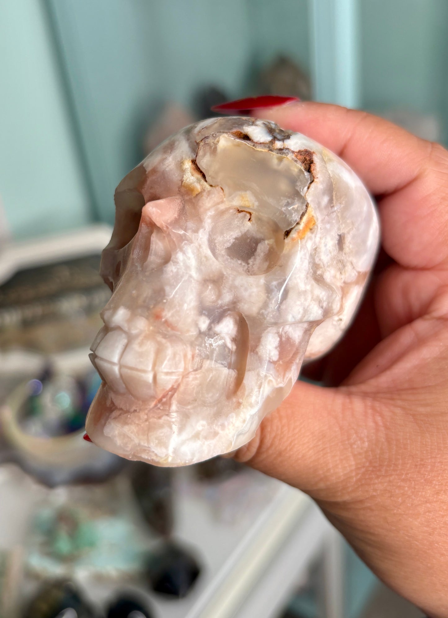 Flower agate skull - personal piece