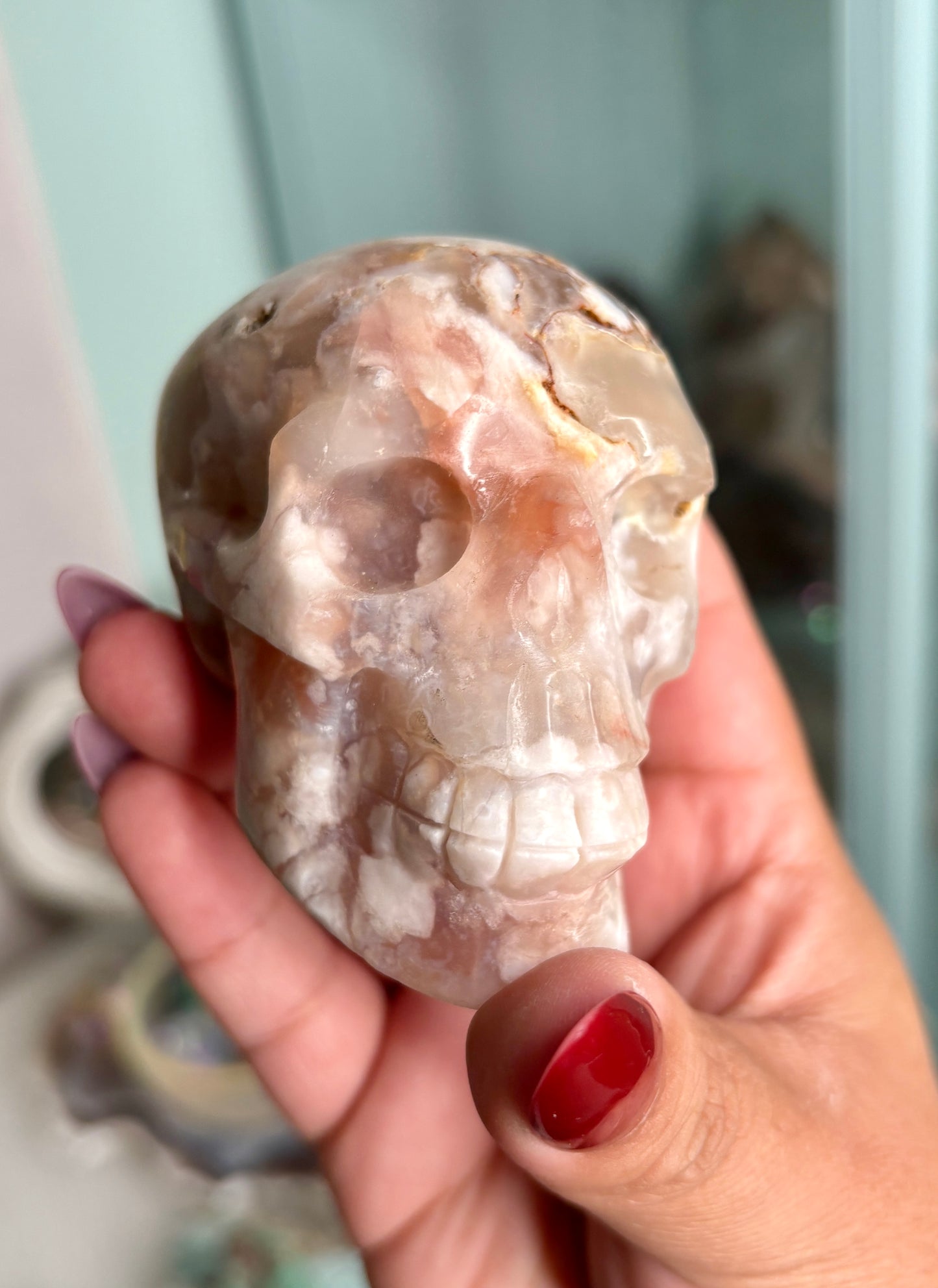 Flower agate skull - personal piece