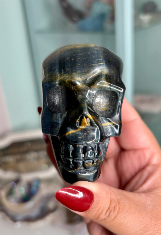 Blue tigers eye skull