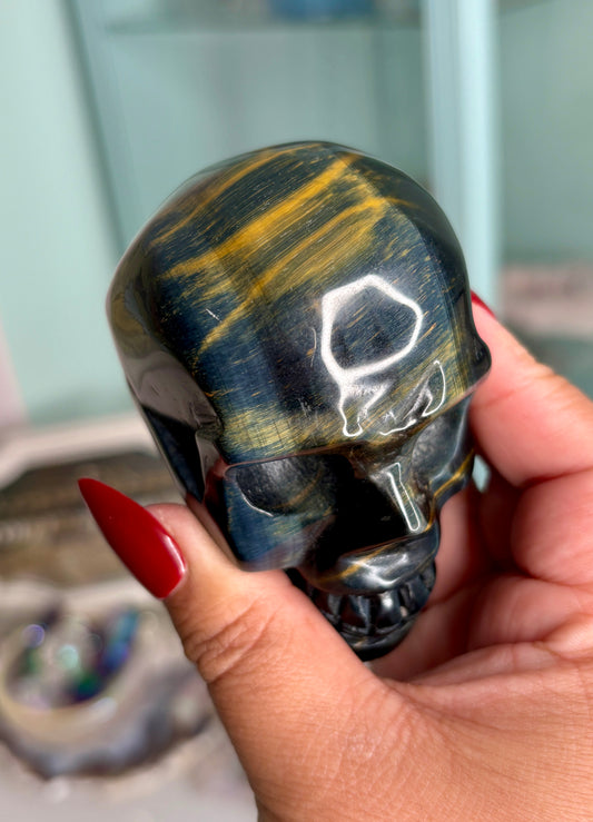 Blue tigers eye skull