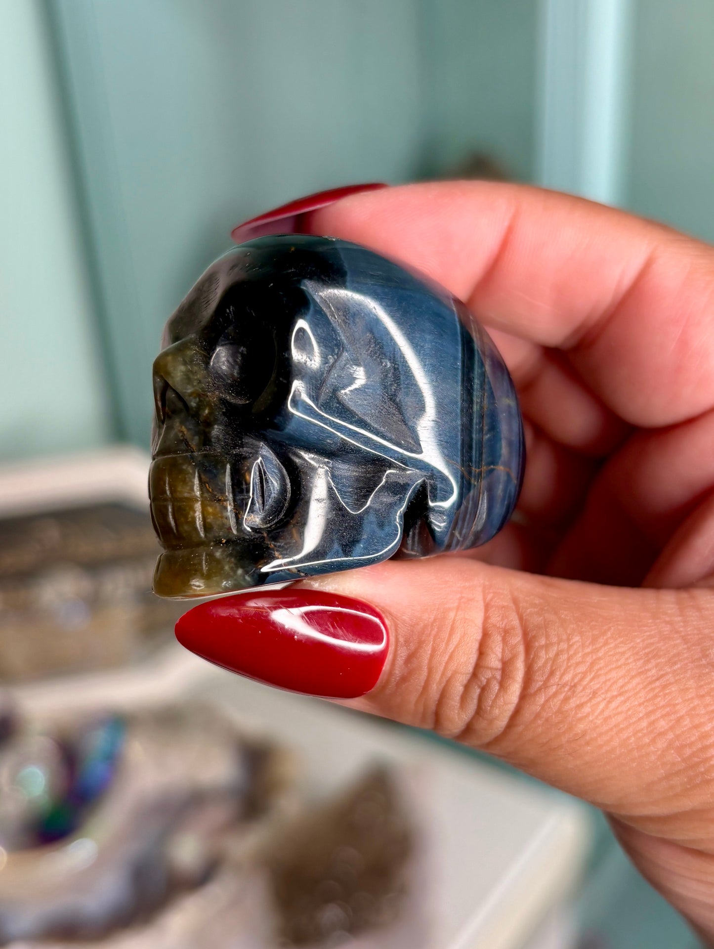 Small blue tiger eye skull - personal piece