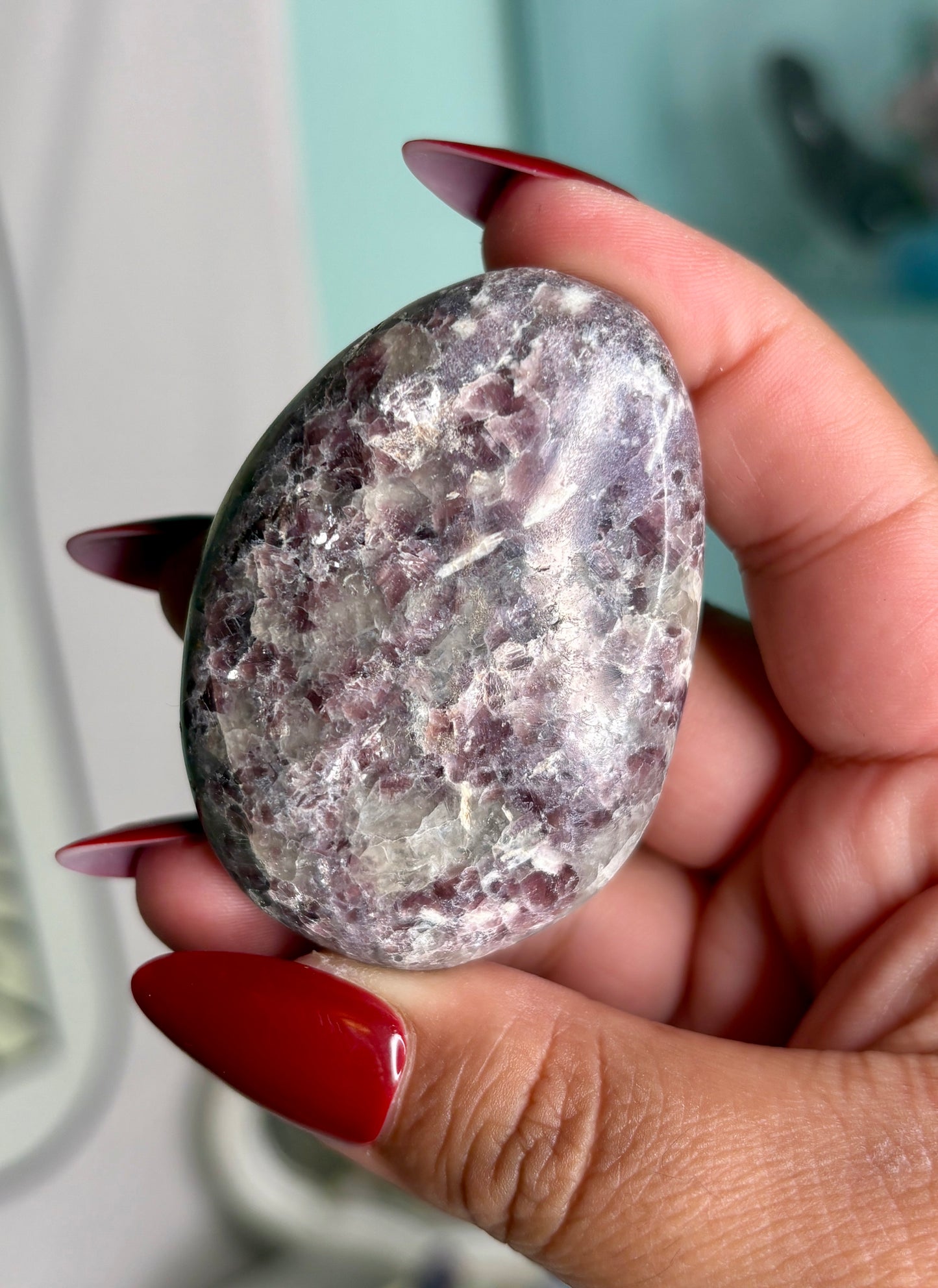 Lepidolite palm stone- personal piece