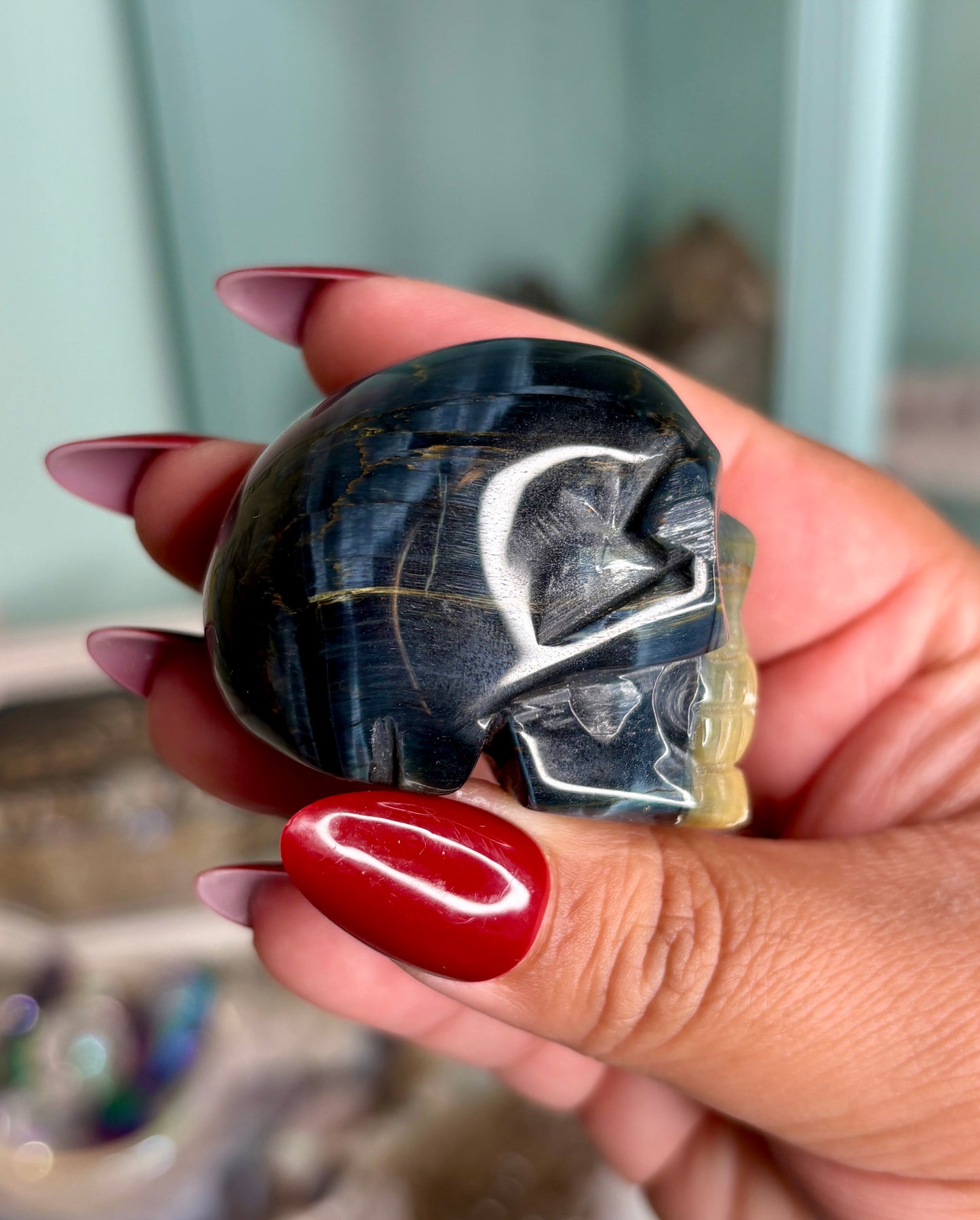 Small blue tiger eye skull - personal piece