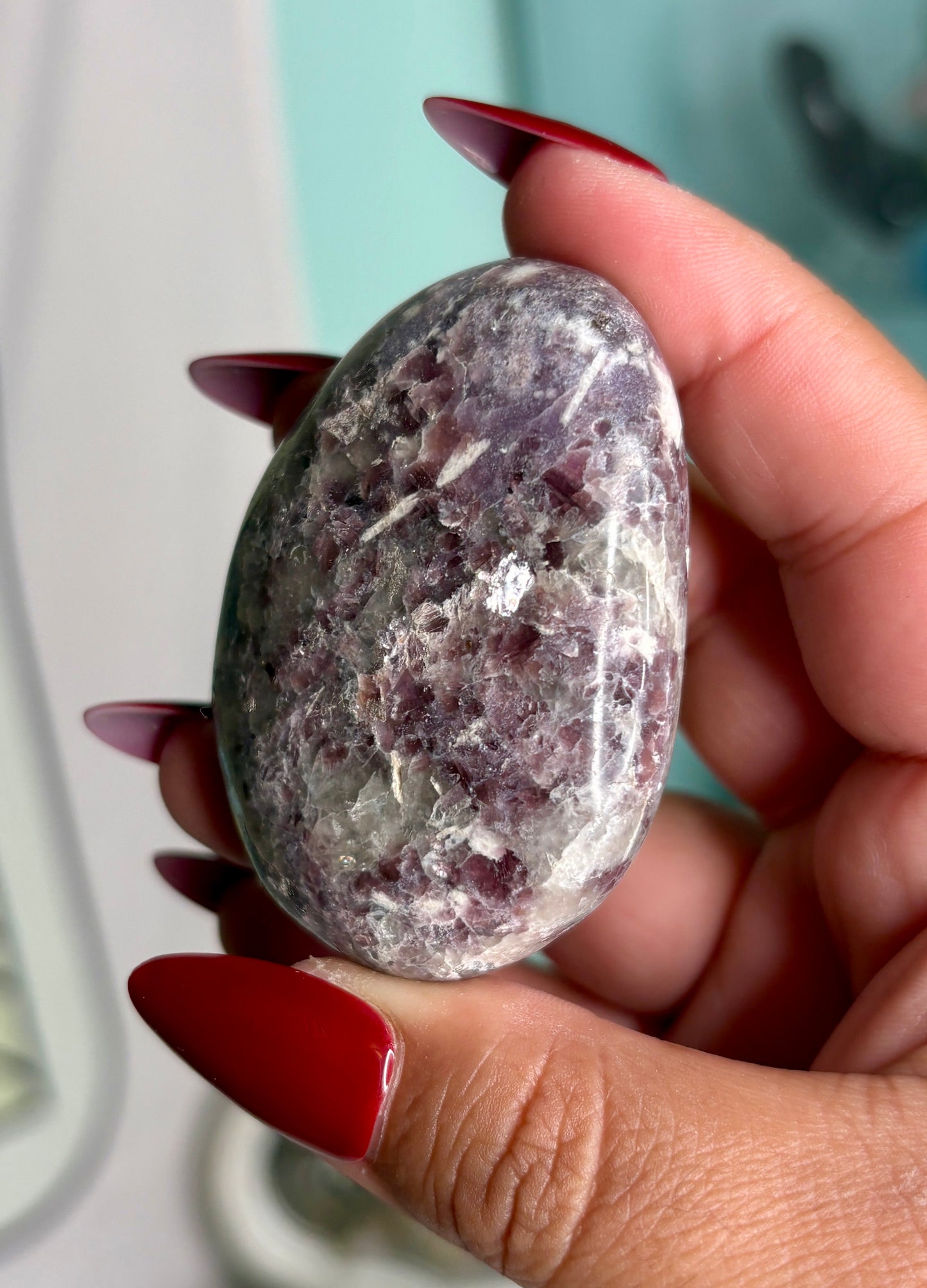 Lepidolite palm stone- personal piece