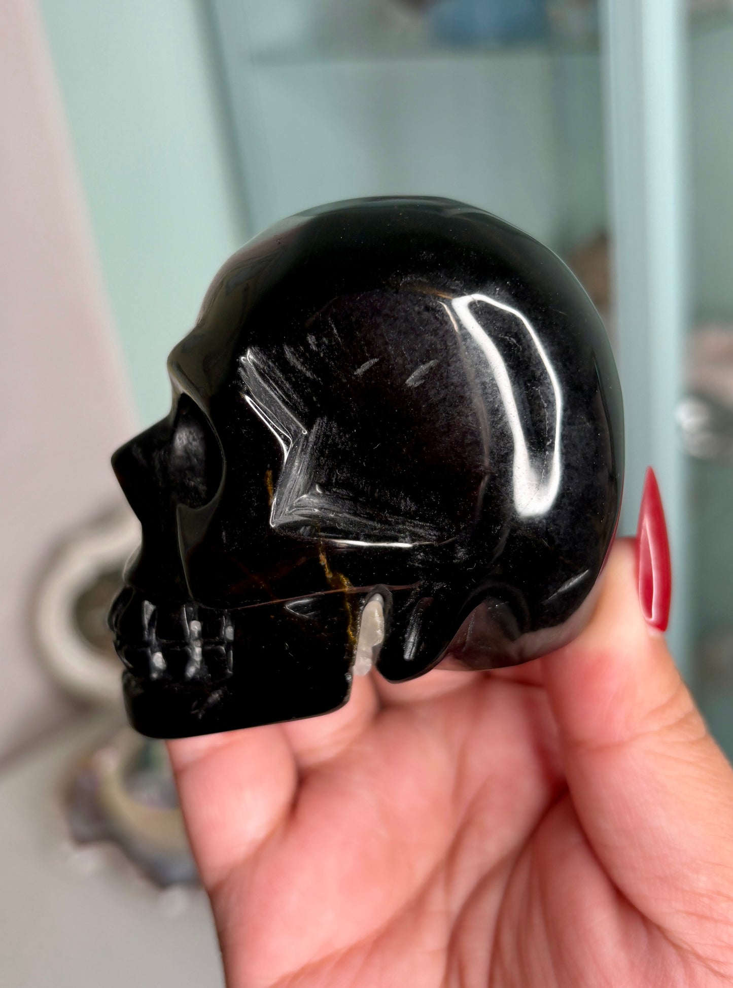 Blue tigers eye skull