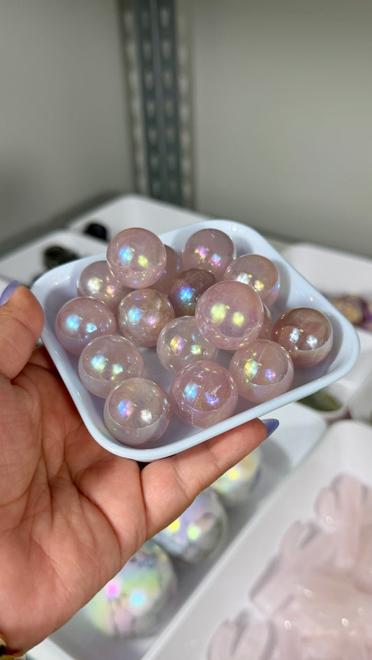 One (1) Aura Rose Quartz Mini Sphere | Intuitively Chosen