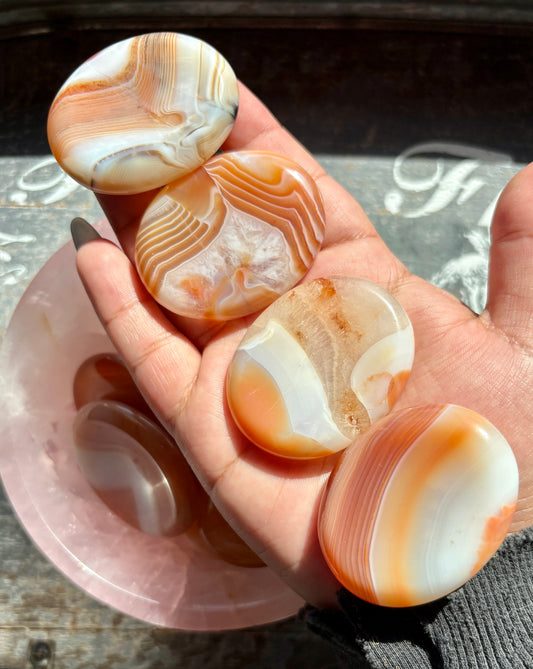 One (1) Gorgeous Banded Carnelian Worry Stones/Flats