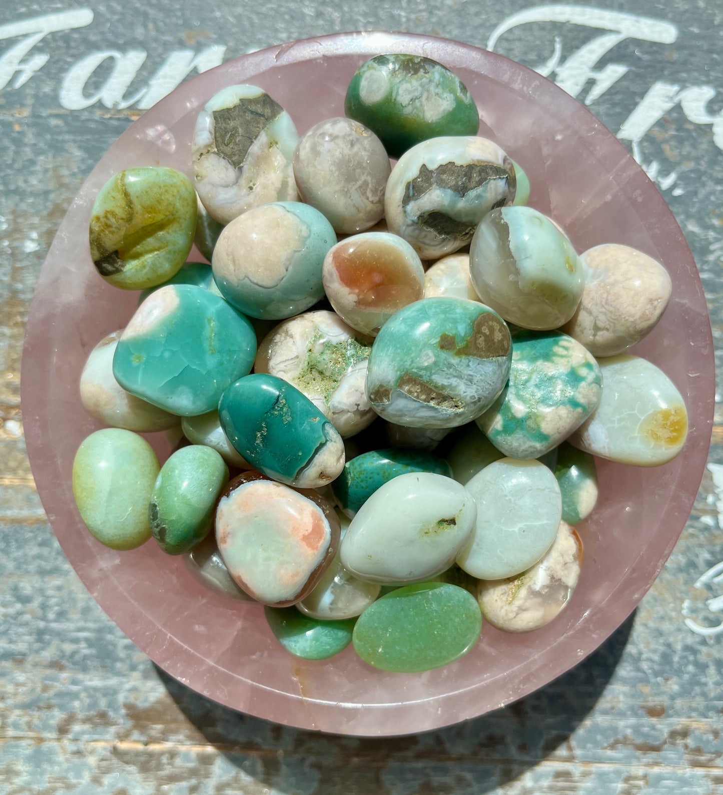 One (1) Gorgeous Natural Green Flower Agate Tumble from Madagascar