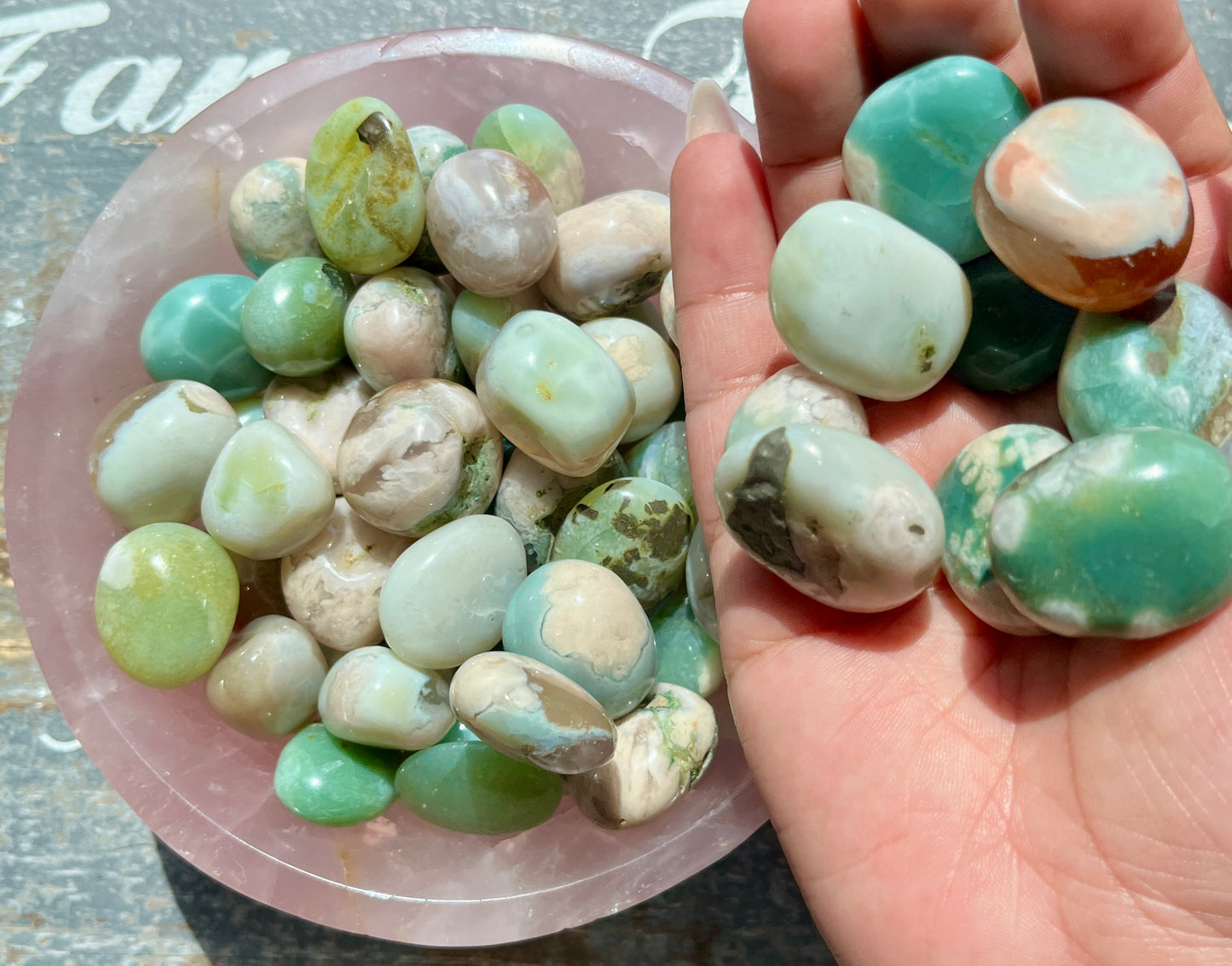 One (1) Gorgeous Natural Green Flower Agate Tumble from Madagascar