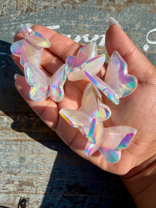 One (1) Aura Rose Quartz Butterfly | Intuitively Chosen