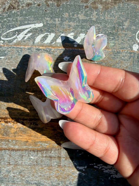 One (1) Aura Rose Quartz Butterfly | Intuitively Chosen