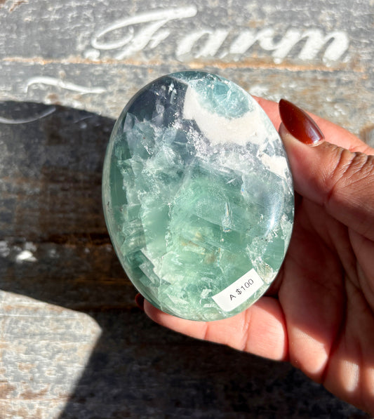 Gorgeous Fluorite Large Palm Stone from Mexico | Opt A