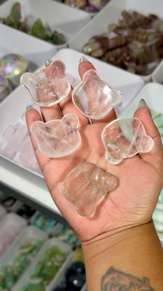 One (1) Clear Quartz Bear Head Worry Stone | Intuitively Chosen