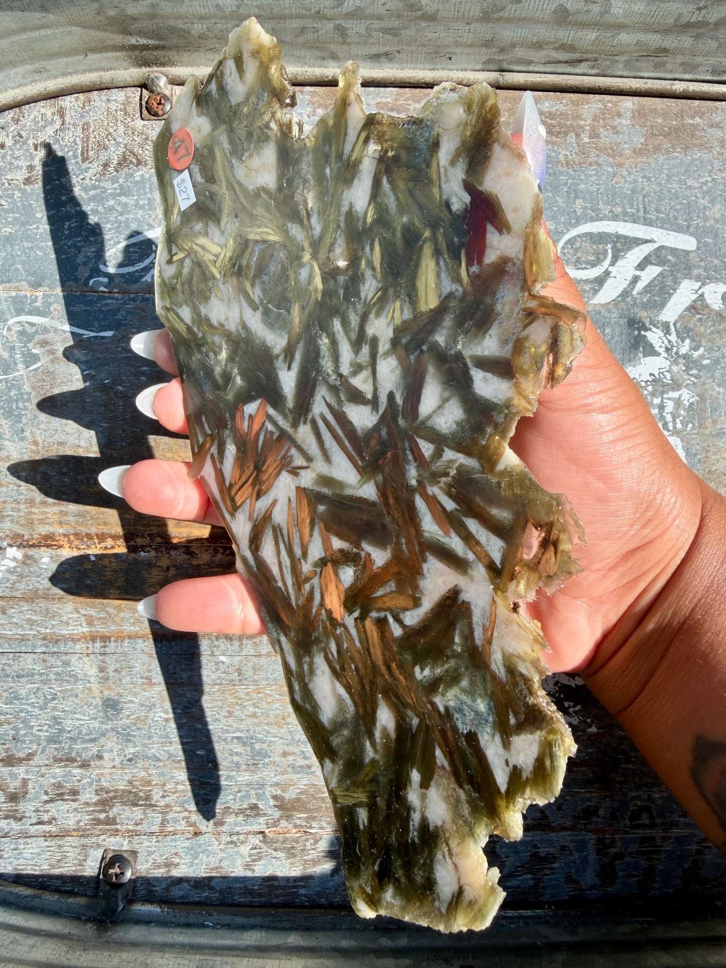 Gorgeous Green Tourmaline with Lepidolite Garnet Slab | Opt 47