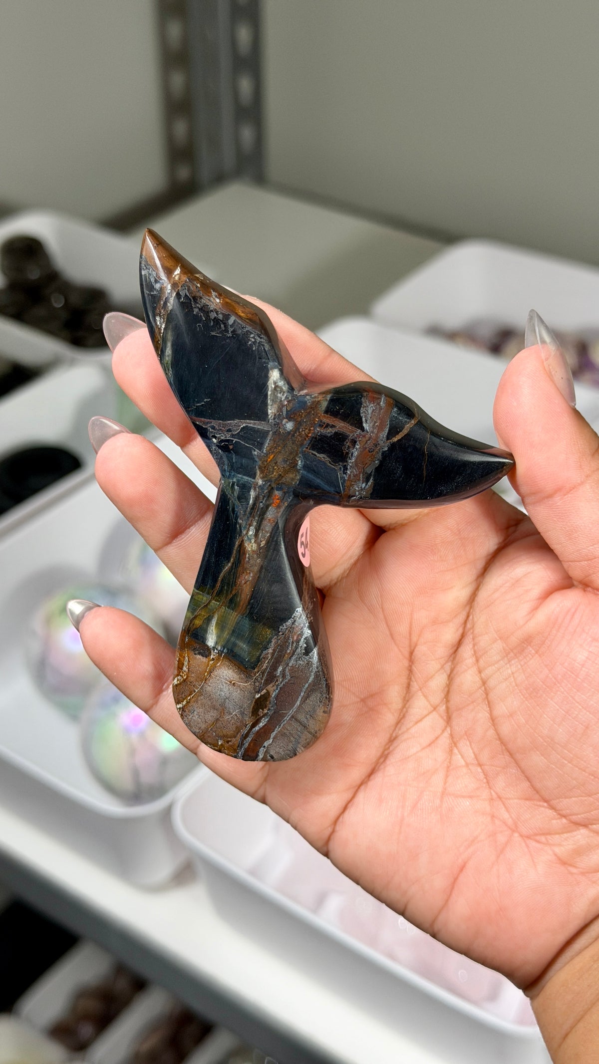 Gorgeous Blue Tigers Eye Whale Tail | Carved in India | Opt 54