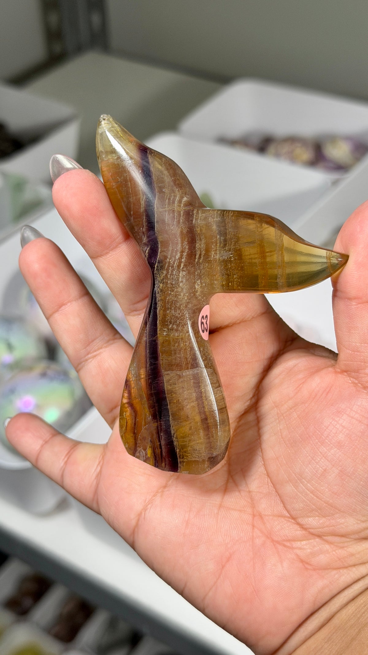 Gorgeous Yellow/Purple Fluorite Whale Tail | Carved in India | Opt 63