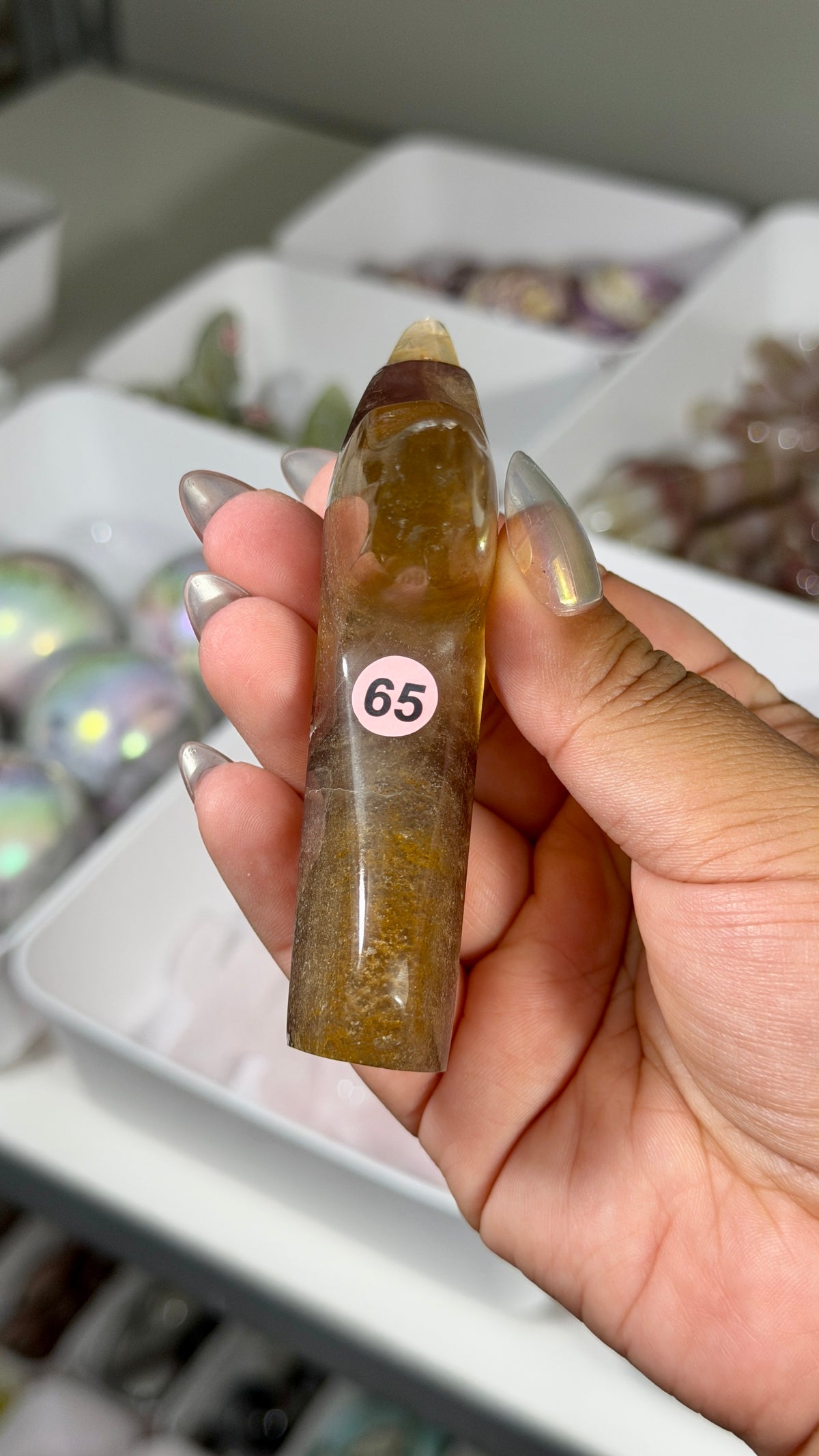 Gorgeous Yellow/Purple Fluorite Whale Tail | Carved in India | Opt 65