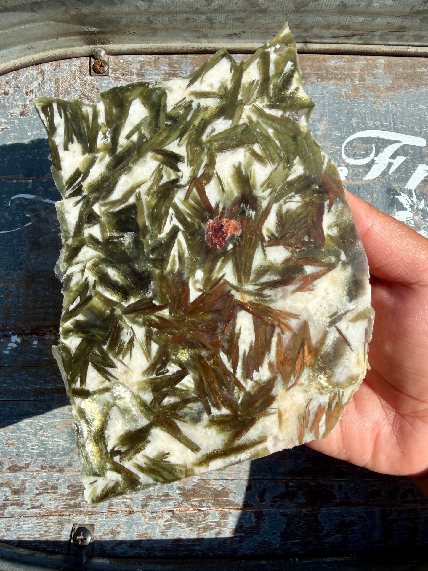 Gorgeous Green Tourmaline with Lepidolite Garnet Slab | Opt 35