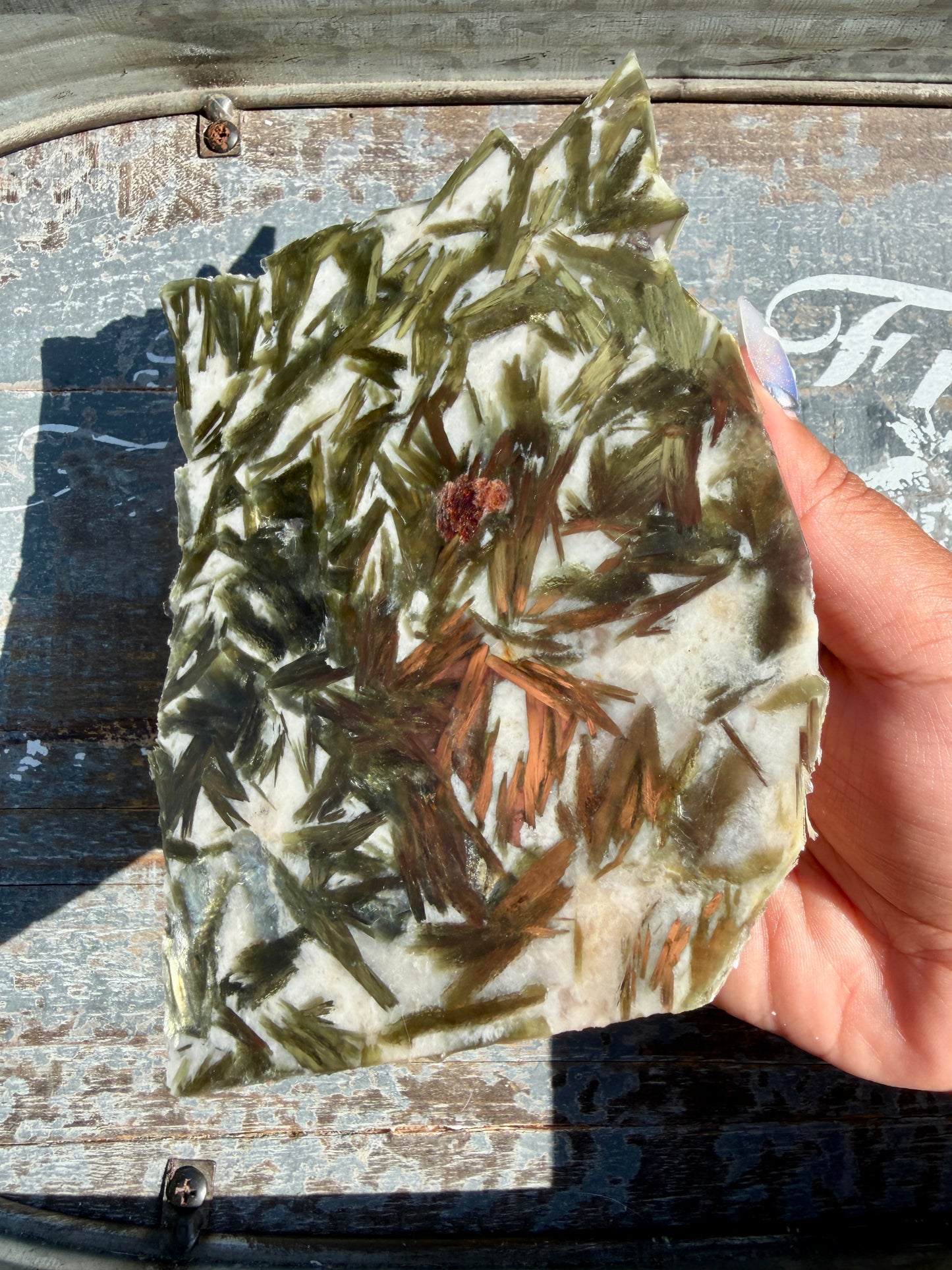Gorgeous Green Tourmaline with Lepidolite Garnet Slab | Opt 35