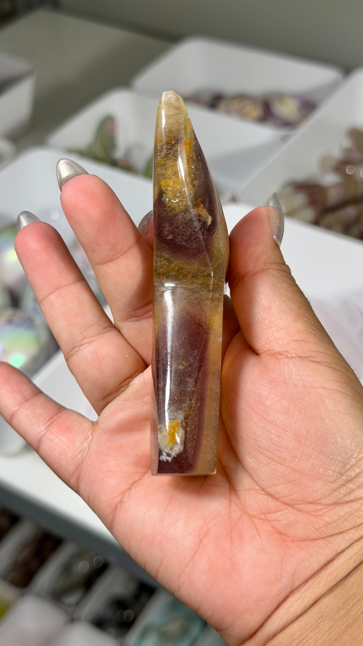 Gorgeous Yellow/Purple Fluorite Whale Tail | Carved in India | Opt 65