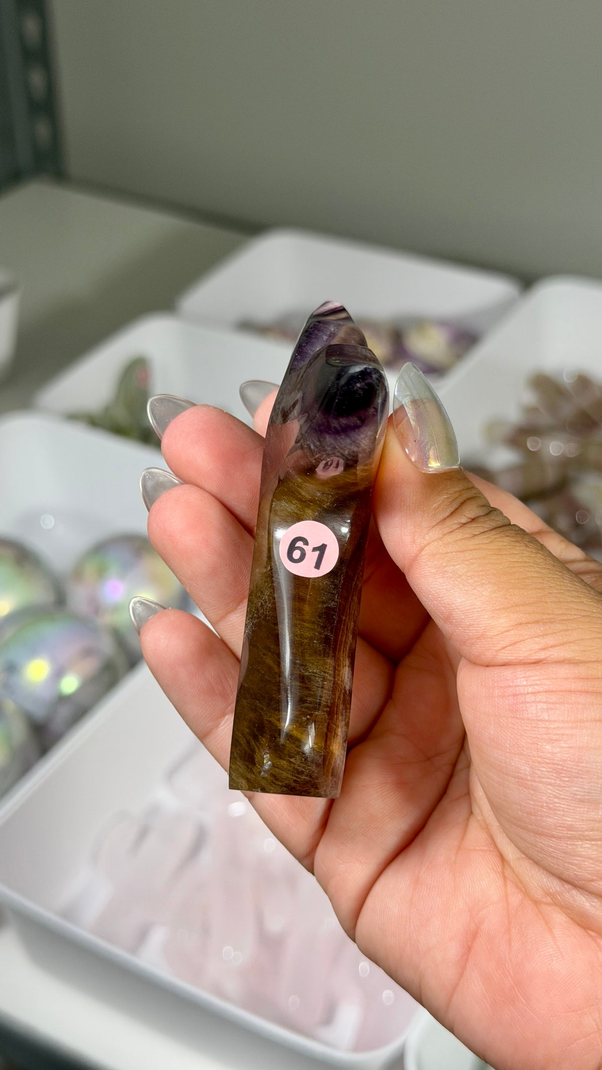 Gorgeous Yellow/Purple Fluorite Whale Tail | Carved in India | Opt 61