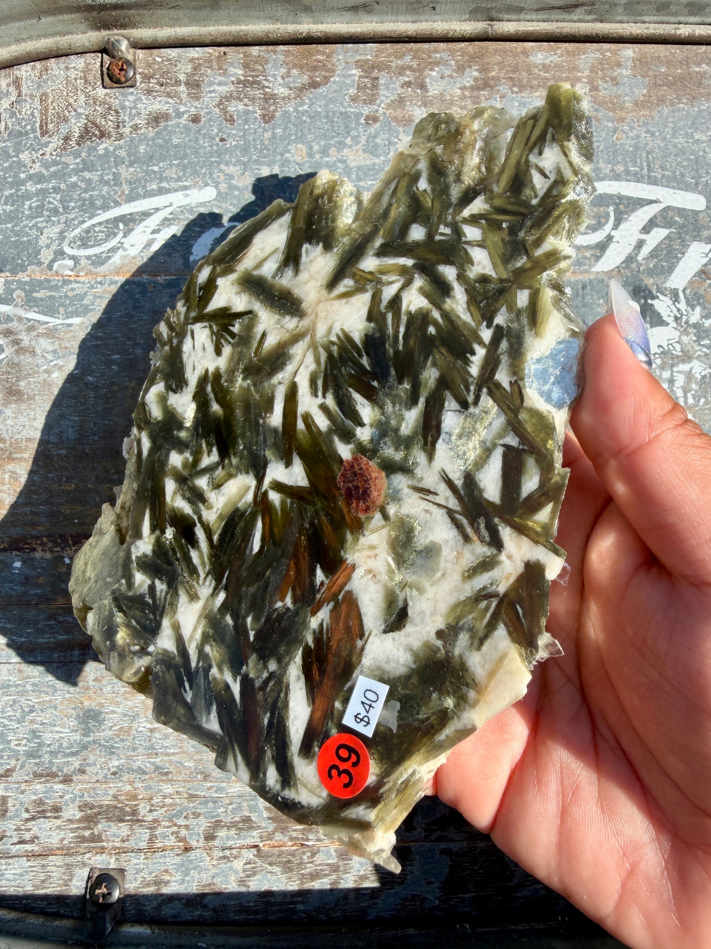 Gorgeous Green Tourmaline with Lepidolite Garnet Slab | Opt 39