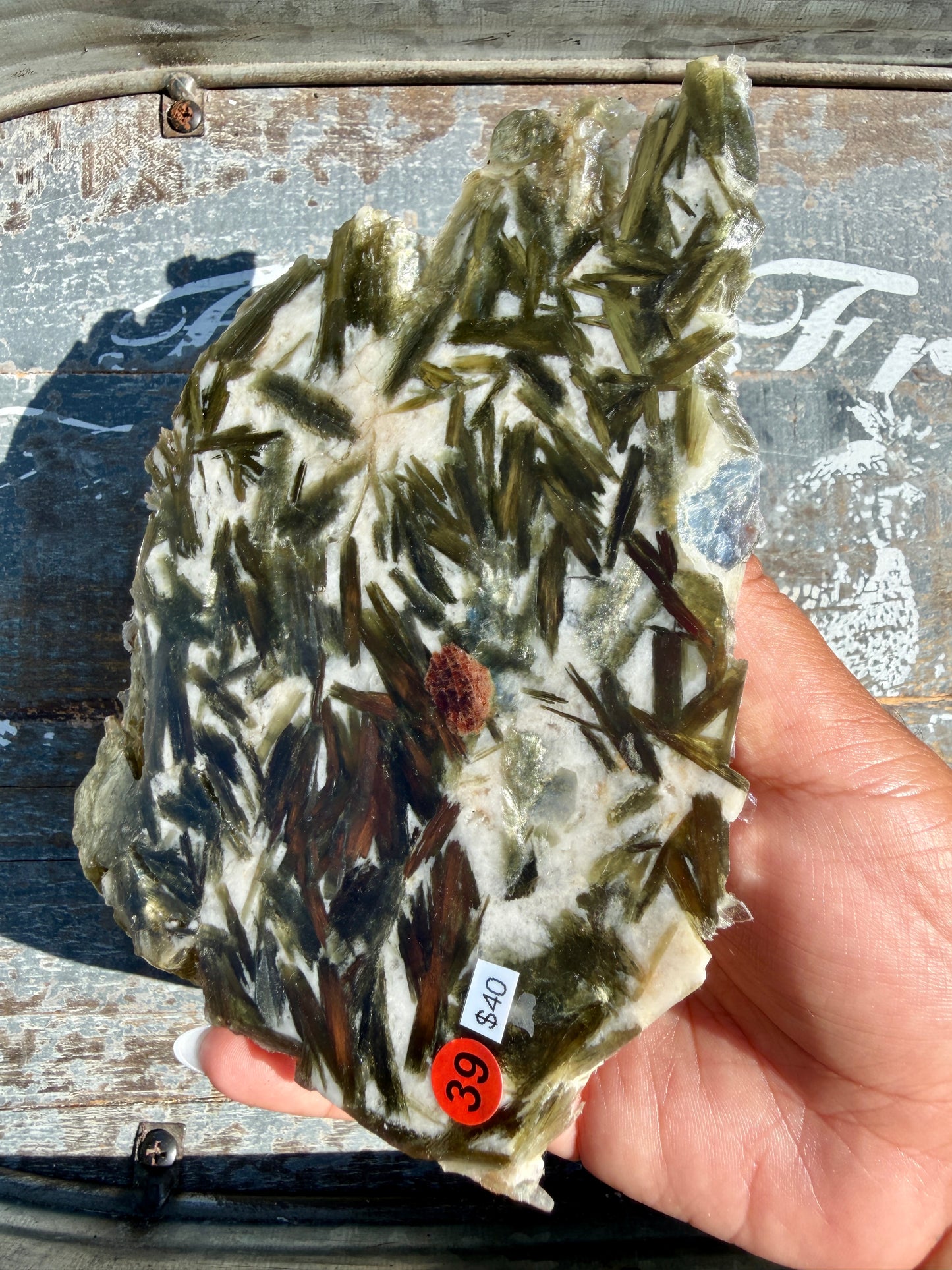 Gorgeous Green Tourmaline with Lepidolite Garnet Slab | Opt 39