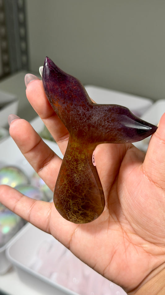 Gorgeous Yellow/Purple Fluorite Whale Tail | Carved in India | Opt 61