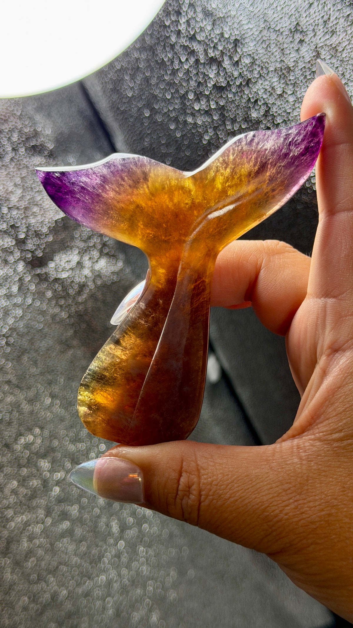 Gorgeous Yellow/Purple Fluorite Whale Tail | Carved in India | Opt 61