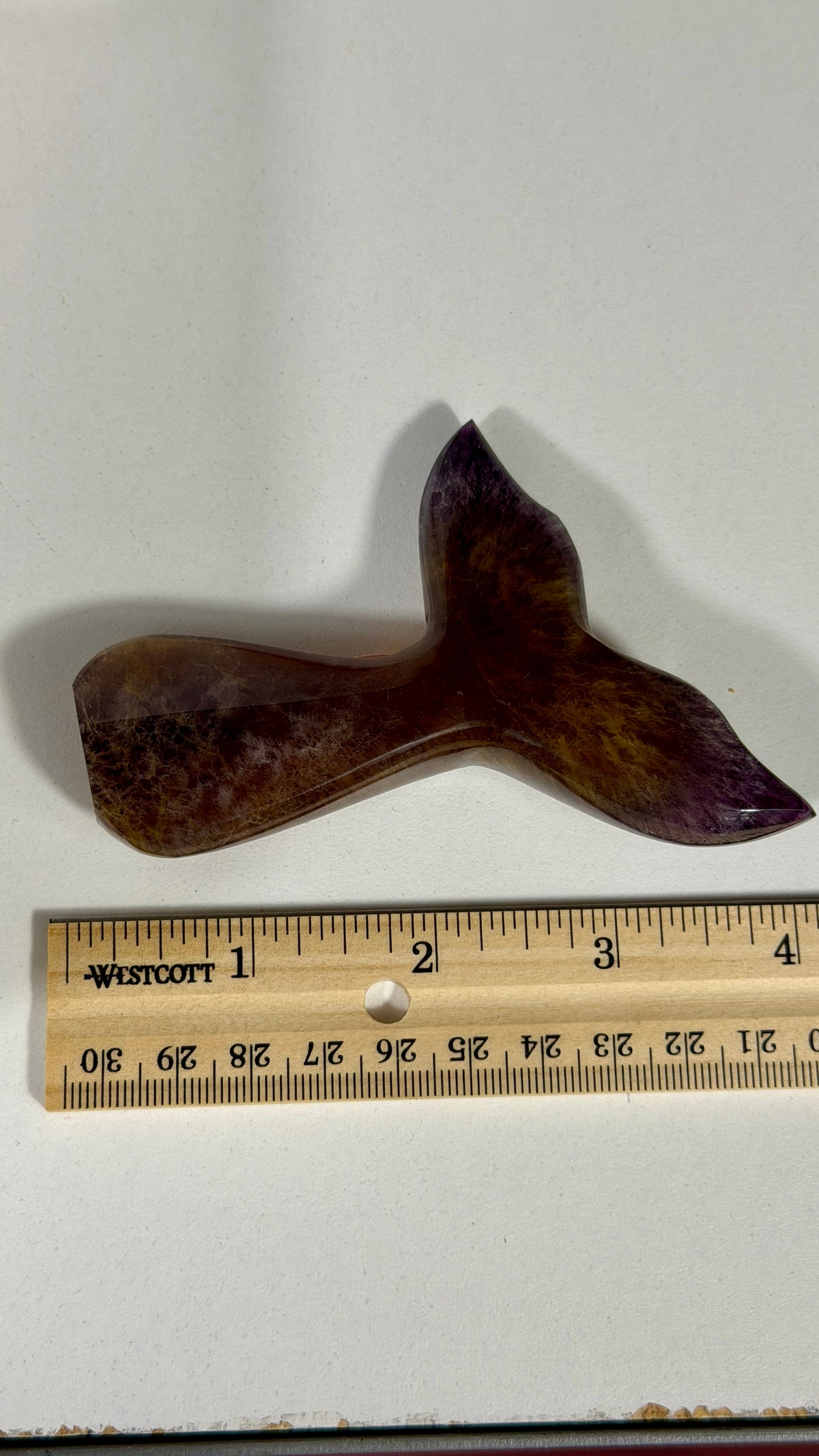 Gorgeous Yellow/Purple Fluorite Whale Tail | Carved in India | Opt 61