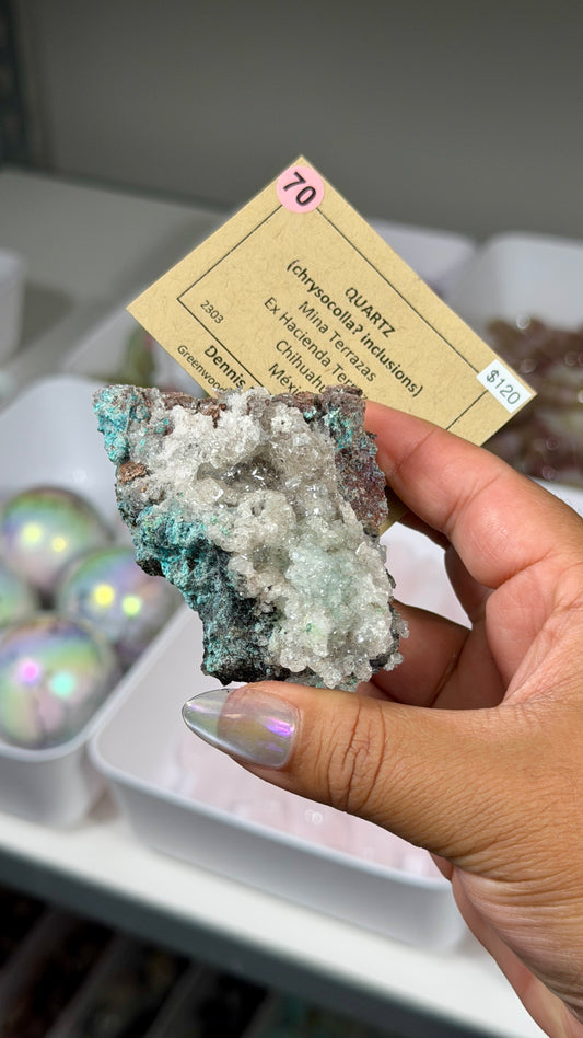 Gorgeous Quartz w/ Chrysocolla Specimen | Mexico | Opt 70