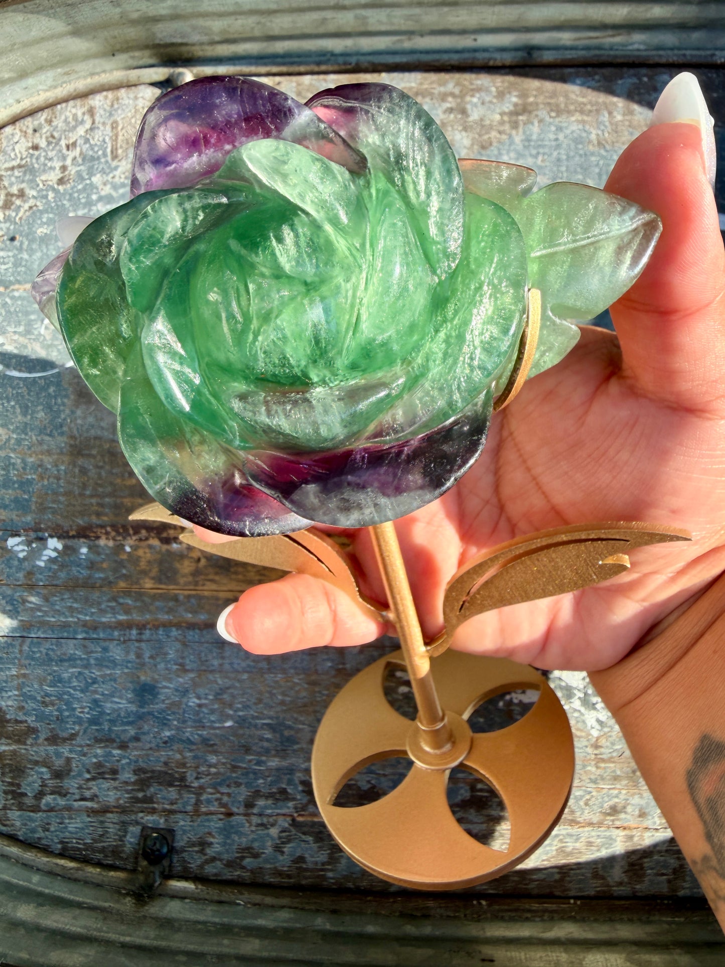 Gorgeous Rainbow Fluorite Flower on Stand | Opt Q