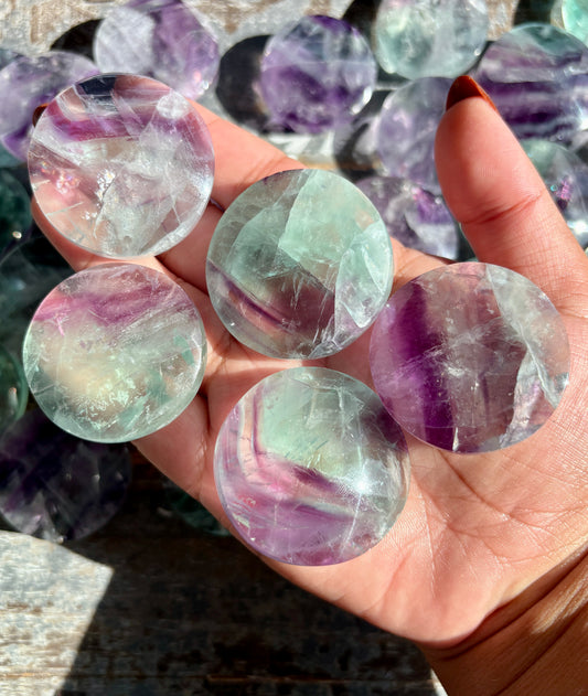 One (1) Gorgeous High Quality Rainbow Fluorite Medallion | 1.5" range | Intuitively Chosen