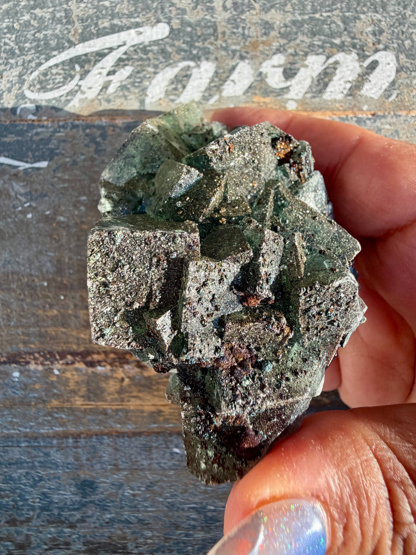 Gorgeous Cubic Dark Blue/Green Fluorite Specimen coated in Pyrite | China | Opt 60