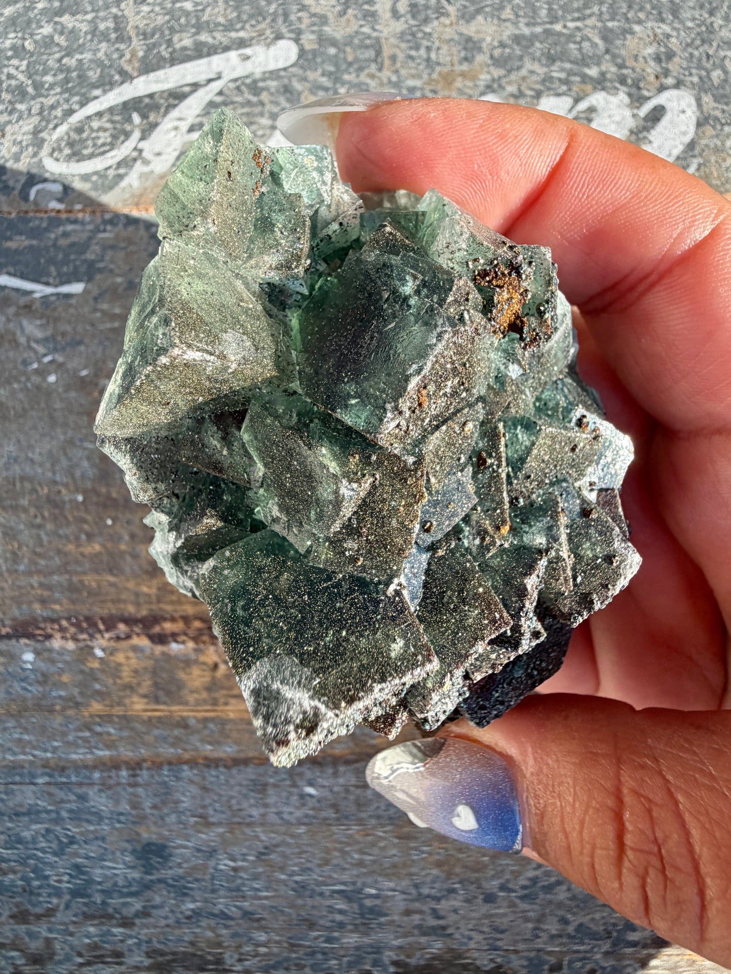 Gorgeous Cubic Dark Blue/Green Fluorite Specimen coated in Pyrite | China | Opt 60