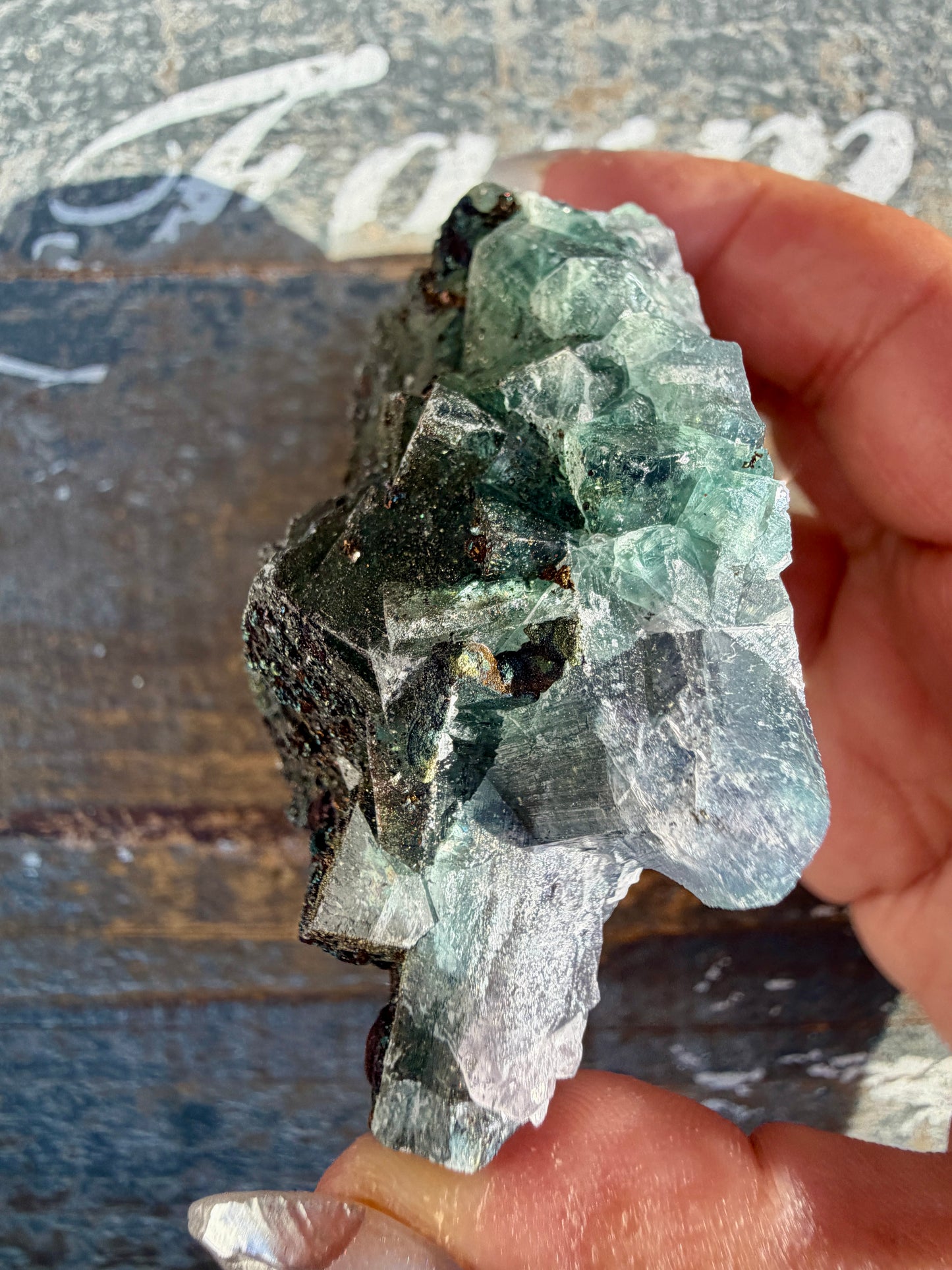 Gorgeous Cubic Dark Blue/Green Fluorite Specimen coated in Pyrite | China | Opt 60