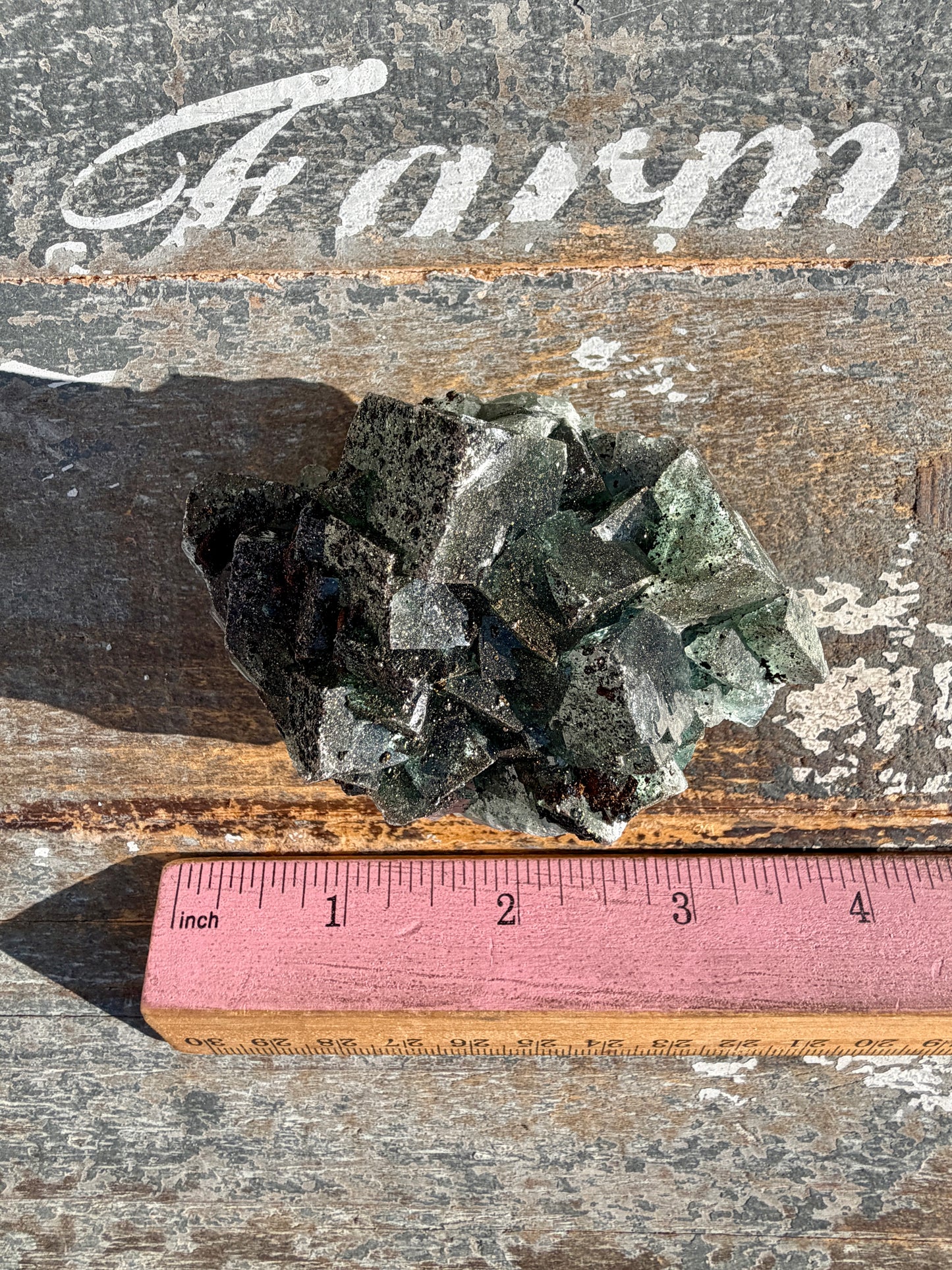 Gorgeous Cubic Dark Blue/Green Fluorite Specimen coated in Pyrite | China | Opt 60